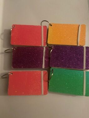 Assorted Glittery Colors White Index Cards 3x5 Inch with Ring, Heavy Weight 6pk